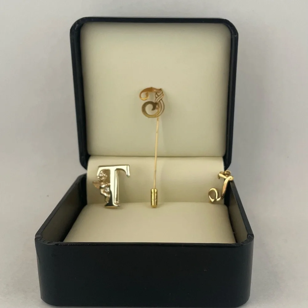 3 Vintage T Pins Initial Jewelry Gold Tone